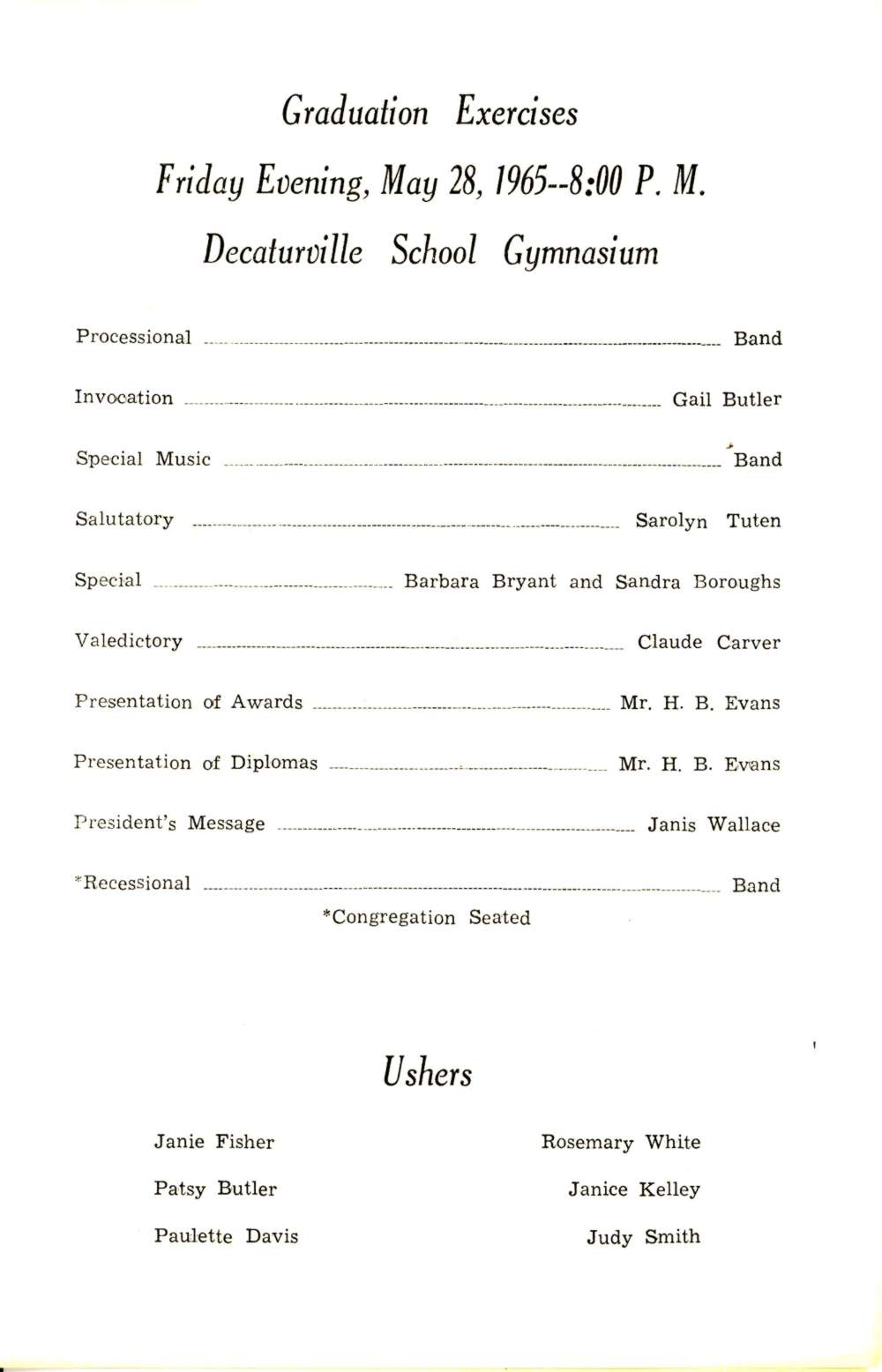 DHS 1965 Commencement Program